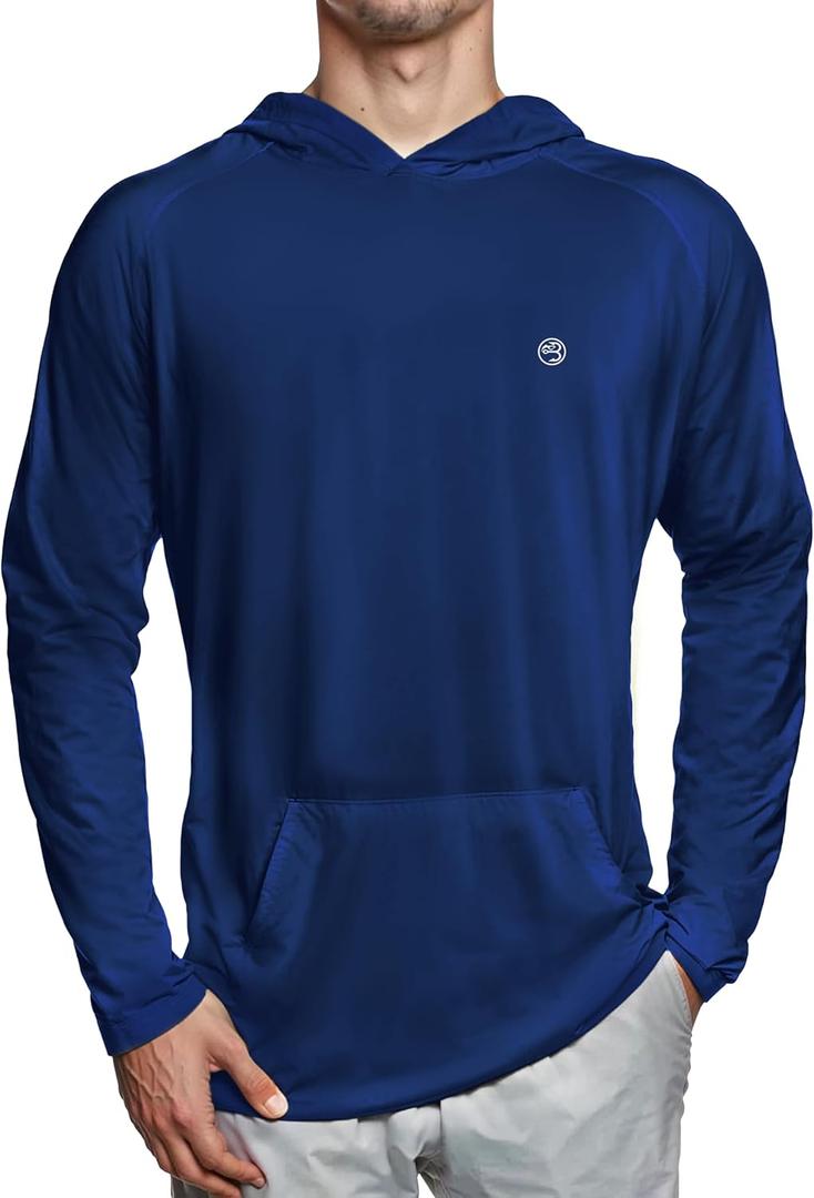 Mens Dry-Fit UPF 50+ Sun Shirt Hooded, Fishing Shirts for Men Long Sleeve, SPF Shirts for Men, Men's Rash Guard (Blue, S)