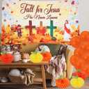 Rainmae Christian Fall Trunk or Treat Car Decorations Kit Include 72.8" x 43.3" Fall for Jesus Backdrop, Paper Tassels, Honeycomb Pumpkins, Orange Balloons for SUV Archway Garage RV Door Decor