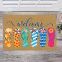 Summer Flip Flops Coir Doormat Flip Flop Welcome Doormat Indoor Outdoor Summer Coastal Door Rug Non Slip Front Door Beach Mat for Porch Decor Gift, 30 x 17 Inch