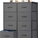 OLIXIS Dresser for Bedroom, 8 Storage Fabric Drawers, Metal Frame and Wooden Top, Tall Storage Drawer Dresser for Closet with Easy Pull Handles for Living Room, Entryway, Small Space Grey
