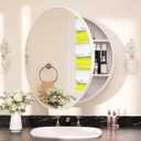 TETOTE 24 x 24 Inch Medicine Cabinet Mirror White Framed Round Mirrored Medicine Cabinets for Bathroom Adjustable Shelves Modern Bathroom Mirror with Storage Wall Mounted