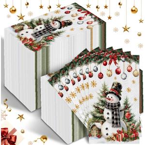 200 PCS Christmas Snowman Paper Napkins Merry Christmas Disposable Guest Napkins Decorative Xmas Dinner Hand Napkins for Bathroom Kitchen Winter New Year Holiday Party Supplies Baby Shower