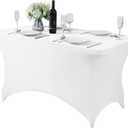 Spandex Table Cover for 4FT or 6ft or 8ft Table Universal Fitted Stretch Tablecloth for Party, Banquet, Wedding and Events-White