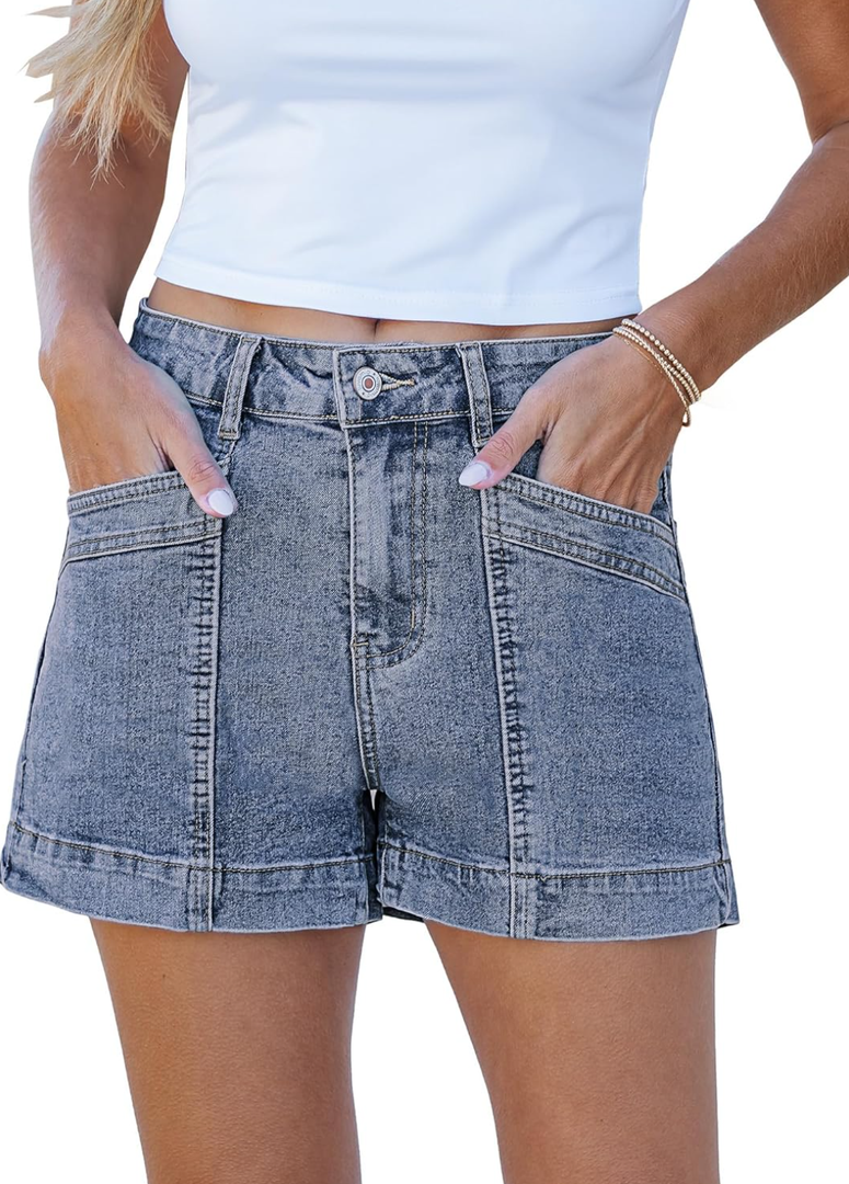 luvamia Jean Shorts for Women High Waisted Stretchy Denim Jorts Trendy Casual Distressed Cut Off Shorts with Pockets (S)