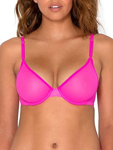 Smart & Sexy Women's Sheer Demi Underwire Bra, Electric Pink (Mesh), 34DDD