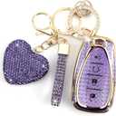 Key Fob Cover for Chevy with Diamond Keychain for Women Car Key Holder Compatible with Chevrolet Equinox Malibu Cruze Traverse Camaro Trax Blazer Volt Bolt Protector, 4 Buttons (Purple-Heart)