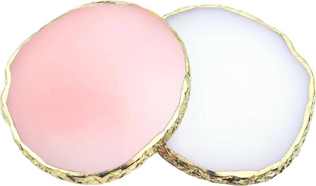 2Pcs Resin Nail Art Palette,Nail Polish Palette,Gold Edge Nails Holder Display Board,Cosmetic Mixing Tools for Nails Art Pink