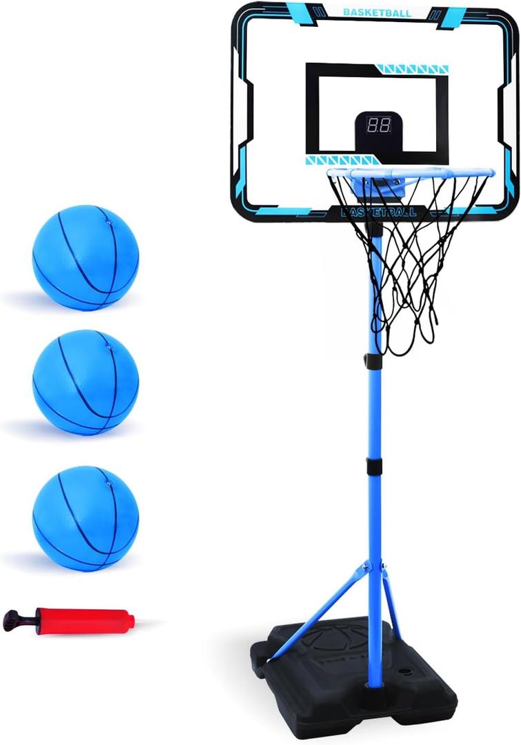 Nattork Kids Basketball Hoop, Adjustable Height Toddler Basketball Hoop Stand, Indoor Outdoor Basketball Goal Toy for Boys Girls Ages 3~8 Years Old, Includes 3 Balls, Ideal for Birthday Gift