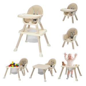 JOYMOR 7 in 1 High Chair for Babies and Toddlers, Convertible Kids Learning Table and Chair with Large Baske for Storage (Beige)