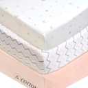 American Baby Company 3 Pack 100% Natural Cotton Fitted Mini Crib Sheets 38" x 24" - Soft & Breathable Small Nesting Portable Sheets, Fits Pack N Play Mattresses, Pink Star/Zigzag, for Boys & Girls