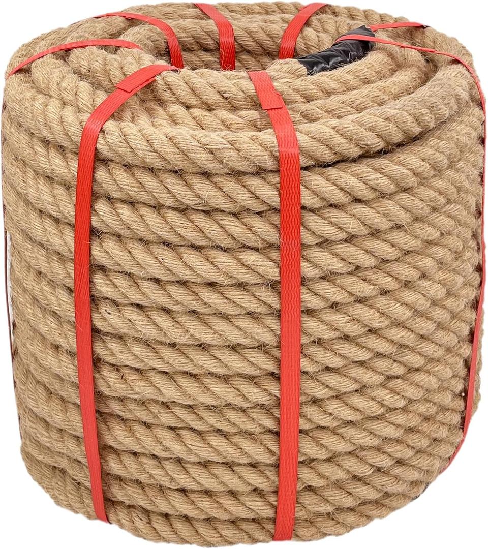 Natural Hemp Rope 1 in X 150 Ft Twisted Manila Rope 1 Inch Thick Jute Rope for Crafts, Porch Swing Rope, Hemp Rope for Decor, Railing, Docks, Landscaping