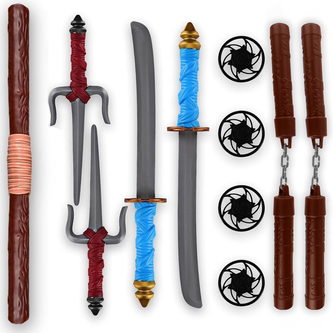 Liberty Imports Ninja Toy Weapons Kids Role Play Set with 2 Katana Swords, 2 SAIS, 4 Shuriken and Bo Staff for Children Dress Up Pretend Play Battles