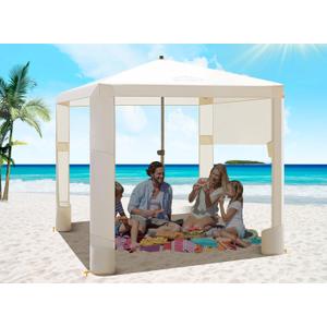 Beach Cabana 6.2"x6" Canopy, Fast Set up and Take Down, UPF 50+ UV Protection, Rainproof Beach Umbrella Shelter with Half Side Wall for Outdoor Patio Backyards Alfresco Eateries Pools Cafes Picnic
