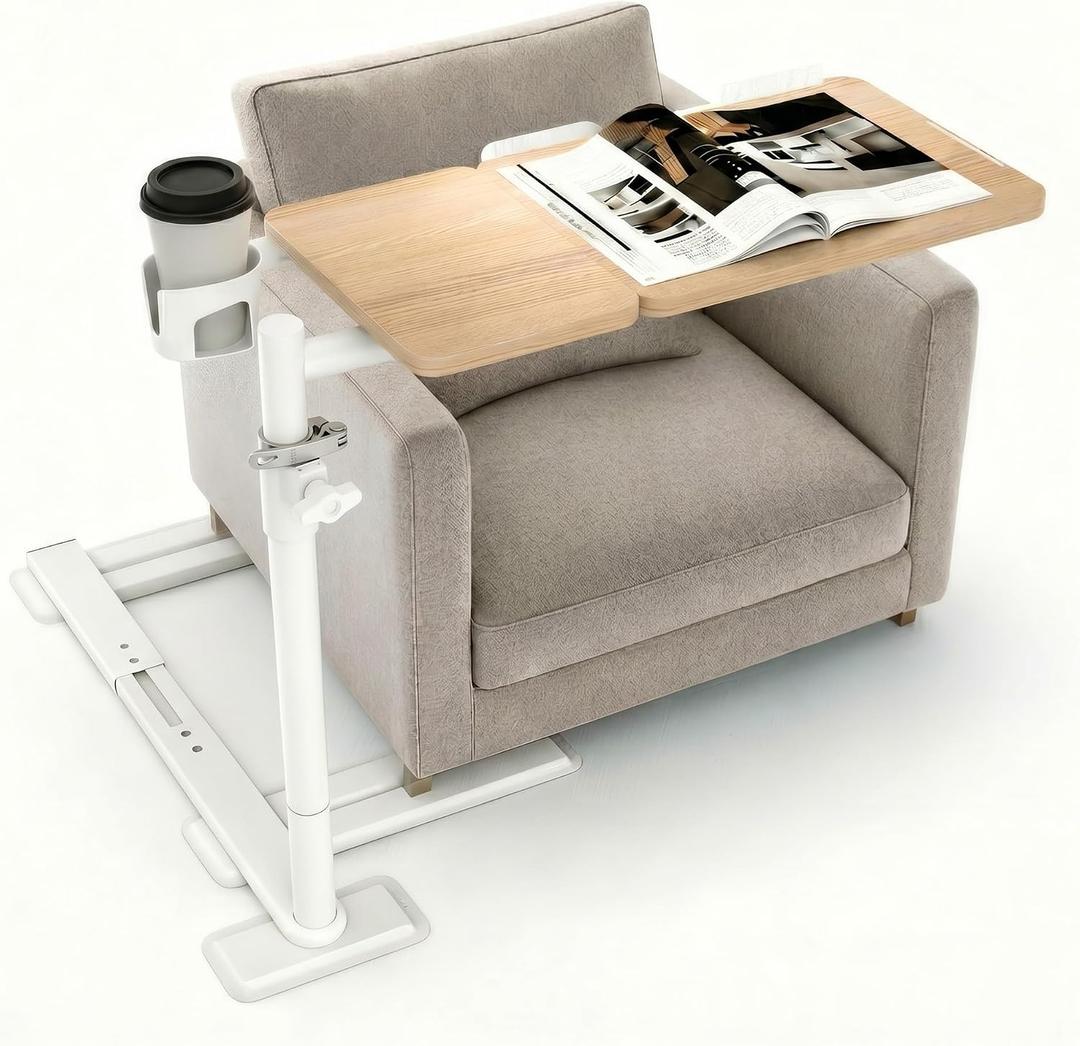 YUHFERA Swivel Table for Recliner Chair with Tilting Top, Adjustable Laptop Side Table for OverCouch & Sofa, Slide Under Tray Tables for Eating & Reading, Armchair Desk (Natural Oak)