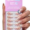 BTArtbox Press On Nails Almond - Gala Polka, 3D Polka Dot Ombre Medium Press On Nails with Glue and Adhesive Tabs for Women in 16 Sizes - 32 Soft Gel Glue On Nails Kit