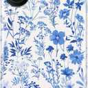 for iPhone 16 Case, Wireless Charging Compatible,Dual-Layer Protection with Stylish Wildflower Design, Soft Silicone + Hard Shell, Cute Chic Phone Cover for Women - Azure Botanical Pattern