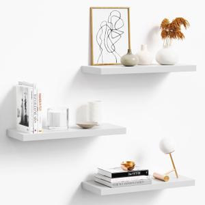 Floating Shelves for Wall, White Wood WallShelf Set of 3, 16" Wall Mounted Floating Shelf for Kitchen, Living Room, Bedroom, Bathroom Storage, Book Shelf for Walls Home Decor, Frame Display