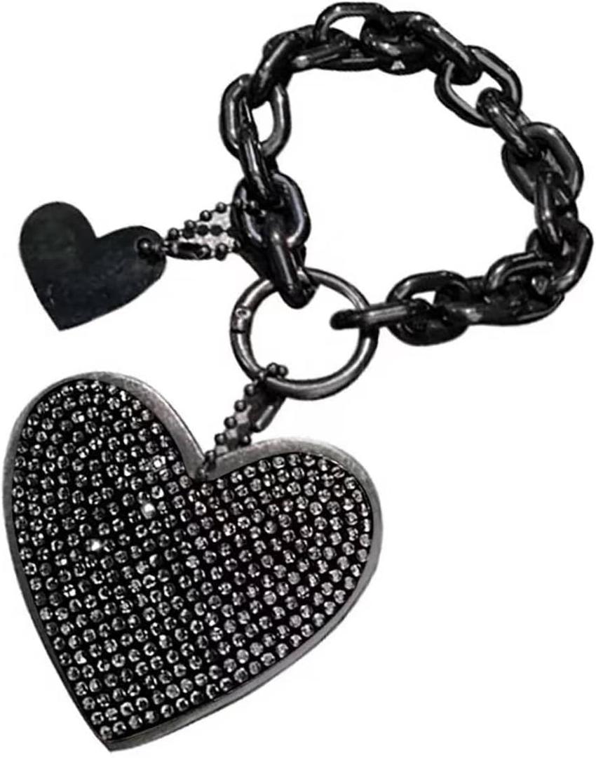 Heart Rhinestones Car Key Chain, Cute Bling Car Key Chain, Car Keys Accessories for Women (Black)