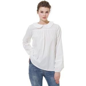 BEAUTELICATE Women Edwardian Shirt Petter Pan Collar Back Buttons Long Puff Sleeve Victorian Blouse (White, L)