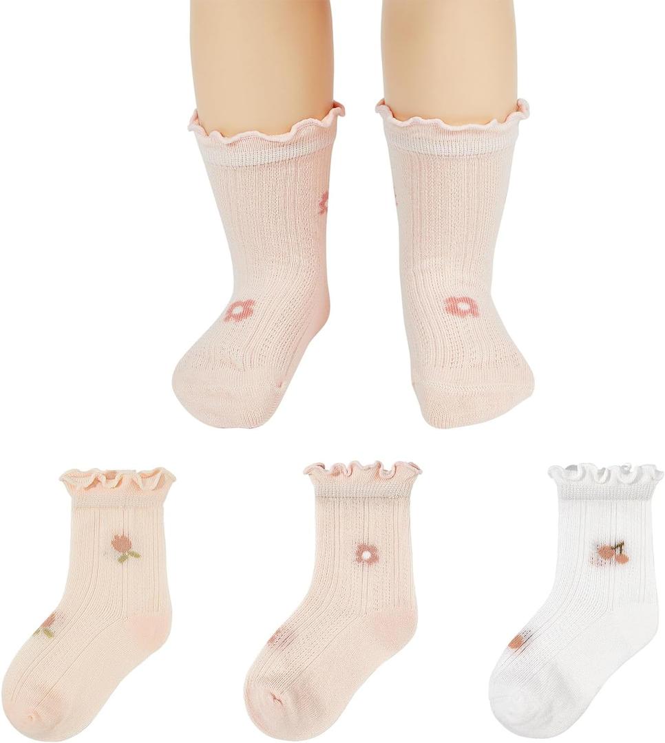 American Trends Baby Girls Toddler Anti Slip Non Socks Cotton Crew Socks ( 6-12 Months)