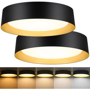 BrightHome 16in Flush Mount Ceiling Light, 3000LM 30W(300W Equiv), LED Ceiling Light Fixture 5CCT 2700K 3000K 4000K 5000K 6000K, Dimmable Ceiling Lamp for Bedroom Bathroom Hallway, Black and Gold, 16inch-2packs