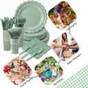 Ziliny 350 Pcs Sage Green Plates and Napkins, 50 Guest Graduation Party Supplies Include Scalloped Paper Plates Napkins Cups Plastic Spoons Forks Knives Disposable Tableware Set for Baby Shower