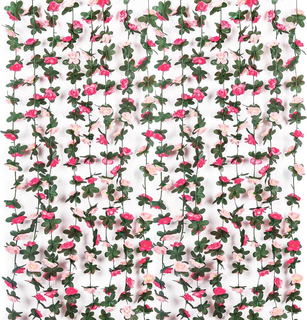 Miracliy 9Pcs 74FT Pink Flower Garland Artificial Rose Arch Vines Fake Spring Floral Garland for Flower Wall Backdrop Wedding Mothers Day Garden Tea Party Decoration