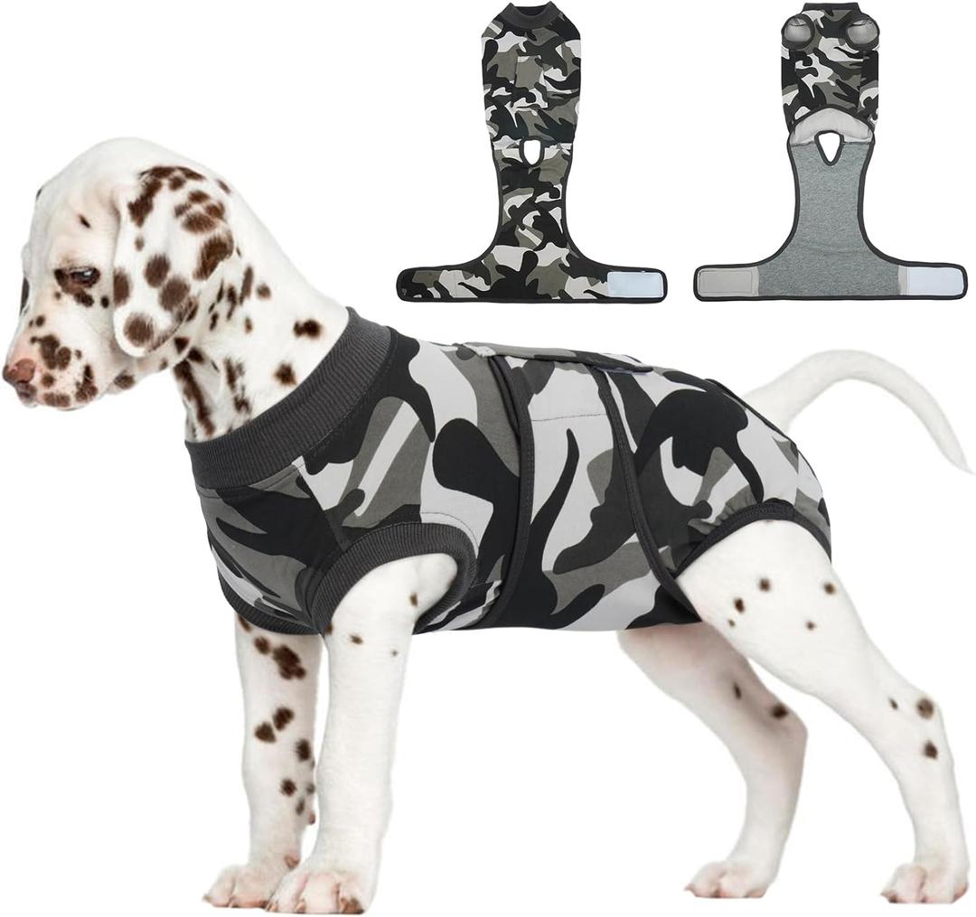 FUAMEY Dog Recovery Suit Male,Dogs Surgery Neuter Suits Puppy Spay Shirts for Female Protect Dog's Skin Anti Licking Abdominal Wounds Doggie Onesie Pet Bodysuit Alternative to Cone Grey Camouflage XS (XS(Back:8.3-11.4in,WT:4-7lbs)