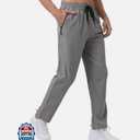 Tmeefee Men's Stretch Hiking Pants Waterproof Casual Lightweight Elastic Waist Slim Fit Breathable Active Joggers Quick Dry Athletic Outdoor Travel Workout Sweatpants with Zipper Pockets Grey