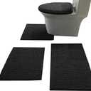 Madeals Chenille Bath Rug Set 4 Piece with Toilet Lid Cover and Rug Set Combo, Soft Shaggy Bath Rug Set 3 Piece and U-Shaped Toilet Floor Rug Black