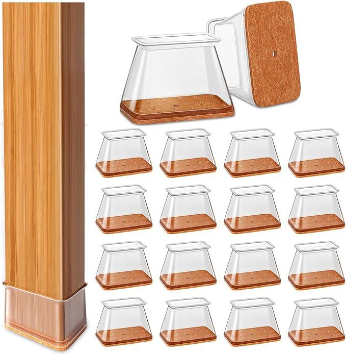28Pcs Chair Leg Floor Protectors Rectangle for Hardwood Floors Silicone Caps Covers Felt Furniture Pads Clear Chair Sliders, Protect The Floor from Scratches(Fit:L 2"2.5",W 1"1.5")