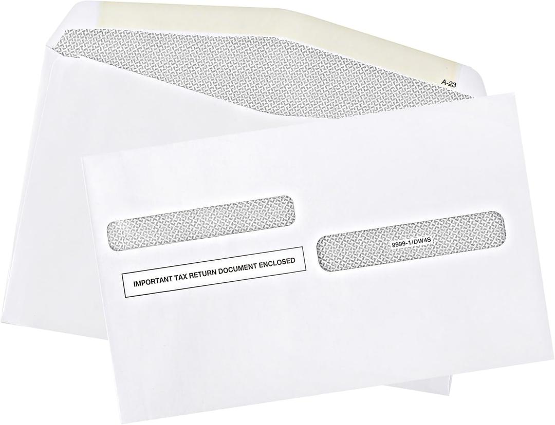 50 W2 Tax Envelopes, For 4Up Style W2 Tax Forms 50 pack Gum Seal Security Double Window W2 Envelopes