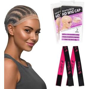 Tinashe 4pcs HD Wig Cap for Lace Front Wig, Stocking Stretchy Wig Caps for Women,Transparent Wig Cap For Wig, HD Wig Cap with Elastic Wig Band for Wig (4PCS HD Wig Cap+2PCS Wig Band), 2 Pack