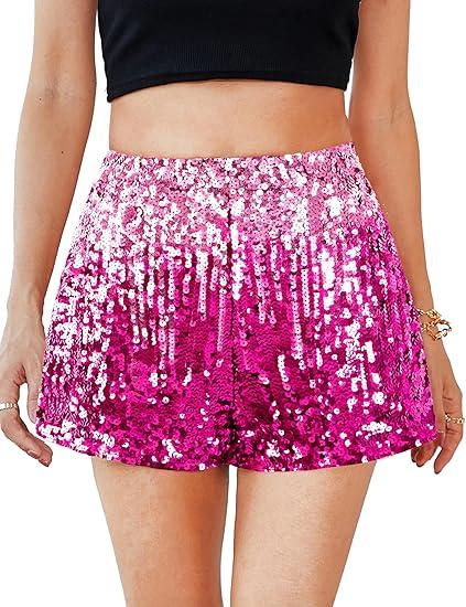 MANER Women's Sequin Shorts Sparkly Stretchy Night Out Party High Waisted Shorts L