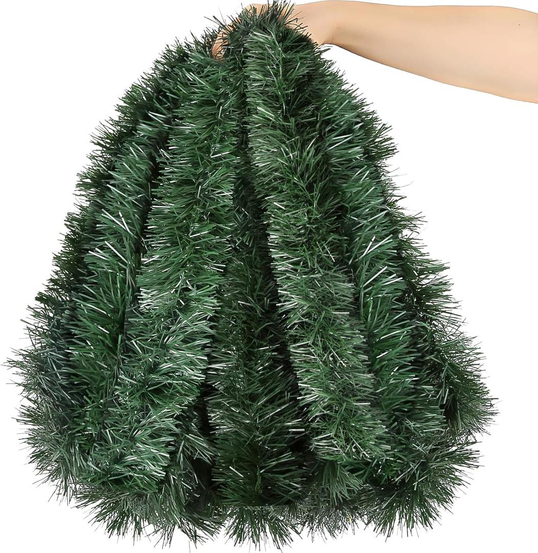 50FT Christmas Green Garland Artificial Greenery Garland for Christmas Tree Decorations, Indoor Xmas Decor for Home Fireplace Mantle Stairs Holiday Party