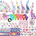 MOVINPE Unicorn Party Favors Personalize Goody Cups with Gift Tags, Filled with Unicorn Themed Reusable Straws Stampers Luminous Keychains Slap Bracelets Hair Clips Rings 3D Stickers