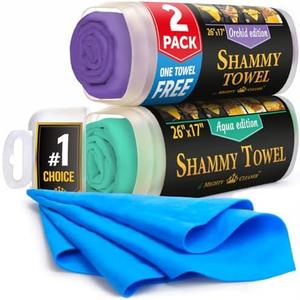 Premium 2pk +1 Free Shammy Cloth for Car Drying - 26"x17" - Super Absorbent Chamois Towel for Car - Scratch-Free, Reusable & Soft