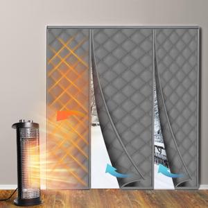 Magnetic Thermal Insulated Door Curtain Fit 74"x80" Door, Curtain Itself Size 76"x81", Thicken Made of Oxford and Cotton Insulated Cover for Winter Sliding, Patio, Grey, Minimalism (Gray)