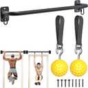 SELEWARE Fully Welded Wall Mount Pull Up Bar with Pull Up Power Balls, Heavy Duty Doorway Chin Up Bar w/Resistance Band Hooks, Includes 2 Grip Balls for Enhanced Forearm and Grip Strength