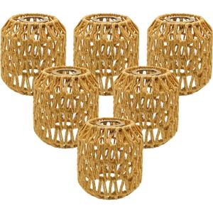 6-Pack Boho Rattan Lamp Shades - Handwoven Natural Wicker Lampshades for Pendant Lights, Chandeliers, Wall Sconces, Floor & Table Lamps Vintage Farmhouse Home Decor