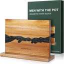 MEN WITH THE POT Magnetic Knife Block 13 x 10 Inches, Double Sided Magnetic Knife Holder Rack for Kitchen Counter Top, Space Saving Free Standing Wood Magnetic Knife Storage Stand with Black Resin