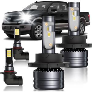 for Ford F150 2004-2014 LED Bulbs Combo, 4pcs Super Bright White High Low Beam and Fog Lights LED Blubs Package
