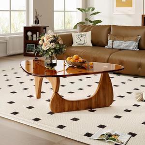 Glass Coffee Table, Triangle Coffee Table for Small Space, 35.8" Mid Century Modern Center Tables w/Tempered Glass Tabletop & Solid Legs, for Living Room Home Office, Unique, 35.8"×25.6"×15.8"