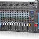 12 Channel Audio Interfacer Sound Board Mixer DJ Mixer 16-Bit DSP Effect USB Audio Mixer +48V Phantom Power Bluetooth Mixer for Karaoke Studio Streaming Recording,Live Streaming