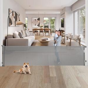 80 Inch Wide Baby Gate for Stairs Prevent Kid/Pet from Getting Through Retractable Outdoor Safety Gates for Toddlers Retractable Scratch-Resistant Mesh Dog Gate Indoor Doorway Gates for Pets, Gray