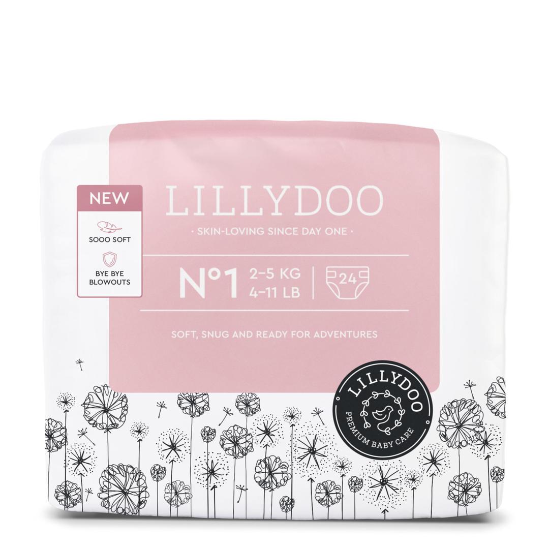 LILLYDOO  Hypoallergenic Baby Diapers, Size 1 (25 kg), 24 pieces, Ultra Soft and Absorbent, Fragrance Free and Lotion for Sensitive Skin, Dermatologically Tested