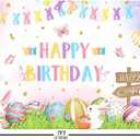AIBIIN 7x5ft Happy Birthday Backdrop Photography Spring Happy Easter Birthday Background for Boys Girls Easter Colorful Eggs Rabbits Decorations Banner Photo Props