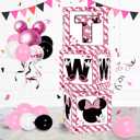 2nd Birthday Party Favors Balloon Boxes Supplies for Baby, Girls 3Pcs Pink Mouse Theme Two Year Old Balloon Boxes, 'TWO' Letters Balloon Arch Kit for Party Decorations