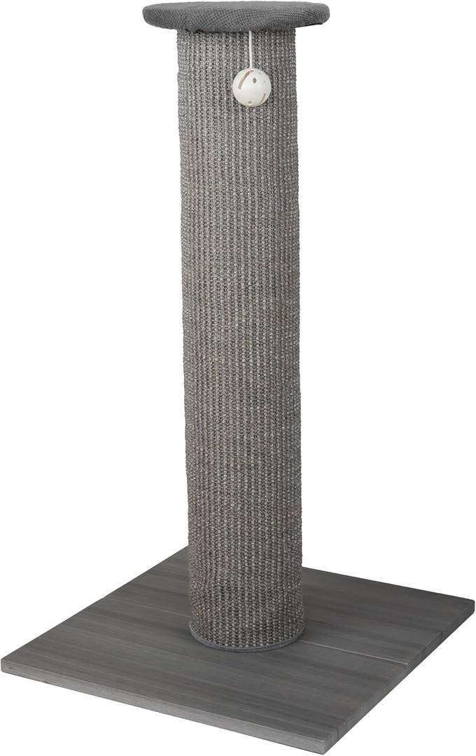 Kitty City Tall Sisal Cat Scratching Post, 32 Durable Scratcher with Sturdy Base & Hanging Jingle Toy, Easy Assembly, Furniture Protection for Indoor Cats - Gray