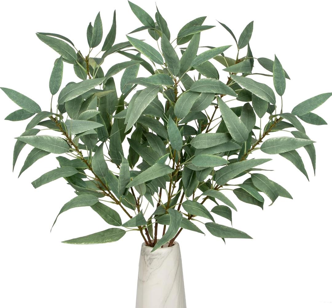 Faux Eucalyptus Stems - 34' Long Fake Salix Leaves 6 Pcs Artificial Greenery Stems for DIY Bouquet Arrangements, Centerpieces, Shower Decorations
